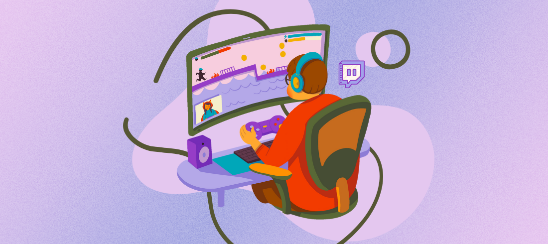 A Payhip graphic image of a person streaming games on Twitch