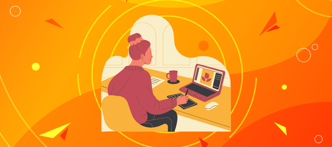 graphic image of a person using photoshop